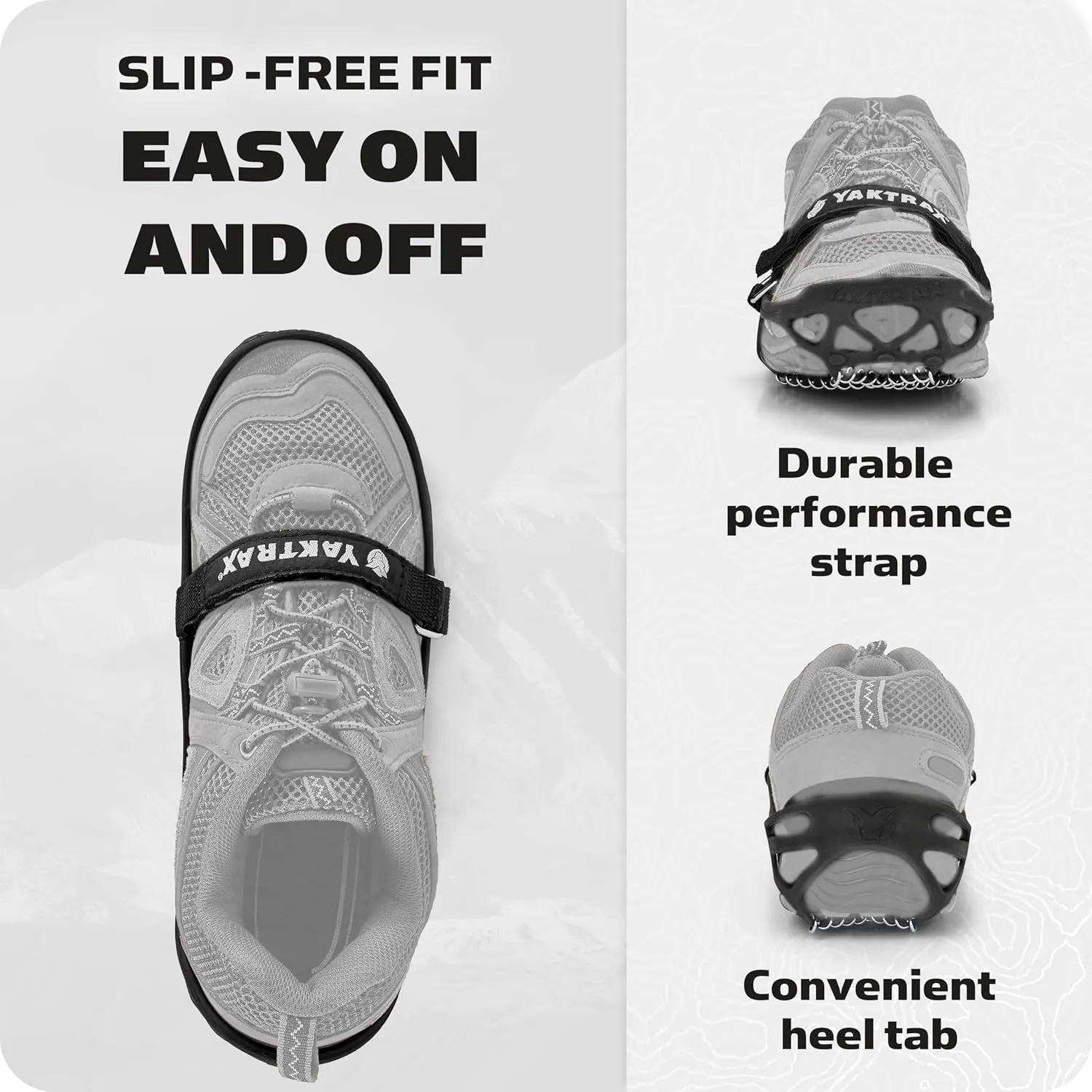 Yaktrax Pro Traction Cleats - 360-Degree Grip on Snow, Ice, & Multi-terrain Surfaces - Elastic Outer Band w/ Easy-On/Off Heel Tab & 1.4mm Stainless Steel Coils - Abrasion Resistant - Unisex