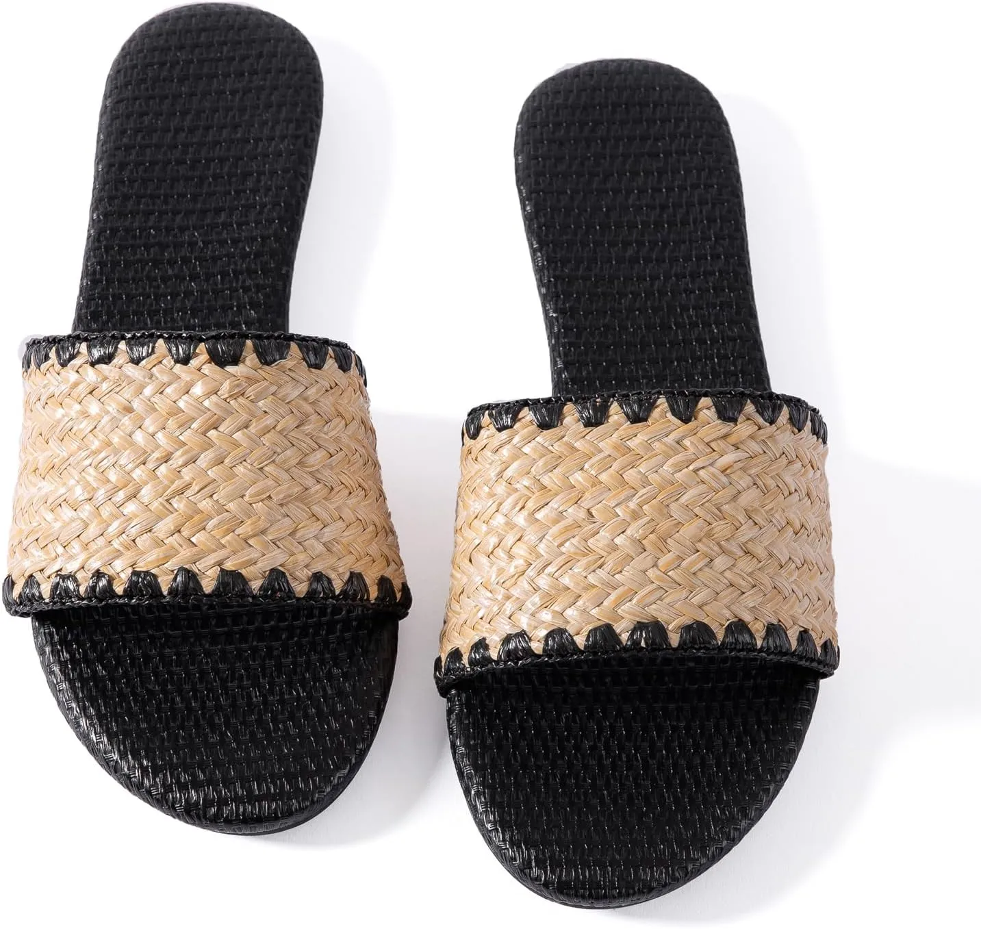 YANWENFANG Women's Flat Sandals Braided Bohemian Strap Dressy Summer Beach Black Brown Comfortable Casual Slip On