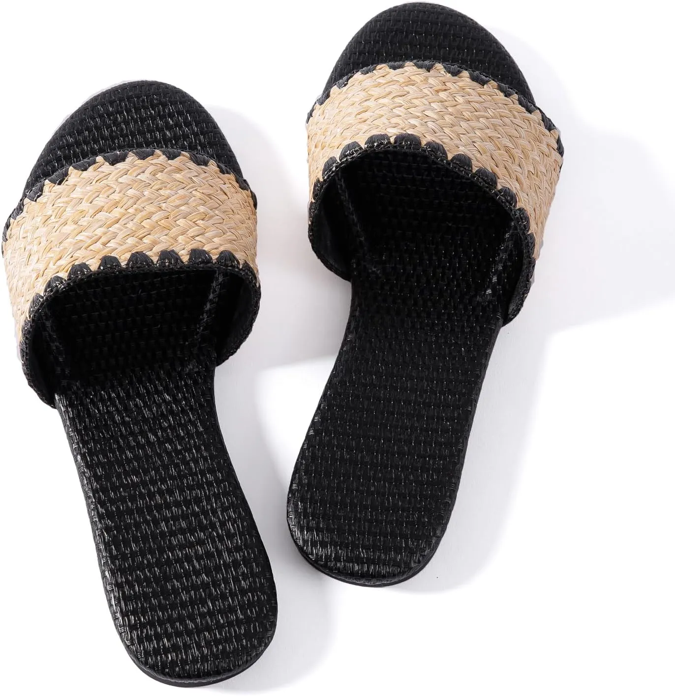 YANWENFANG Women's Flat Sandals Braided Bohemian Strap Dressy Summer Beach Black Brown Comfortable Casual Slip On