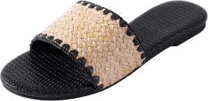 YANWENFANG Women's Flat Sandals Braided Bohemian Strap Dressy Summer Beach Black Brown Comfortable Casual Slip On