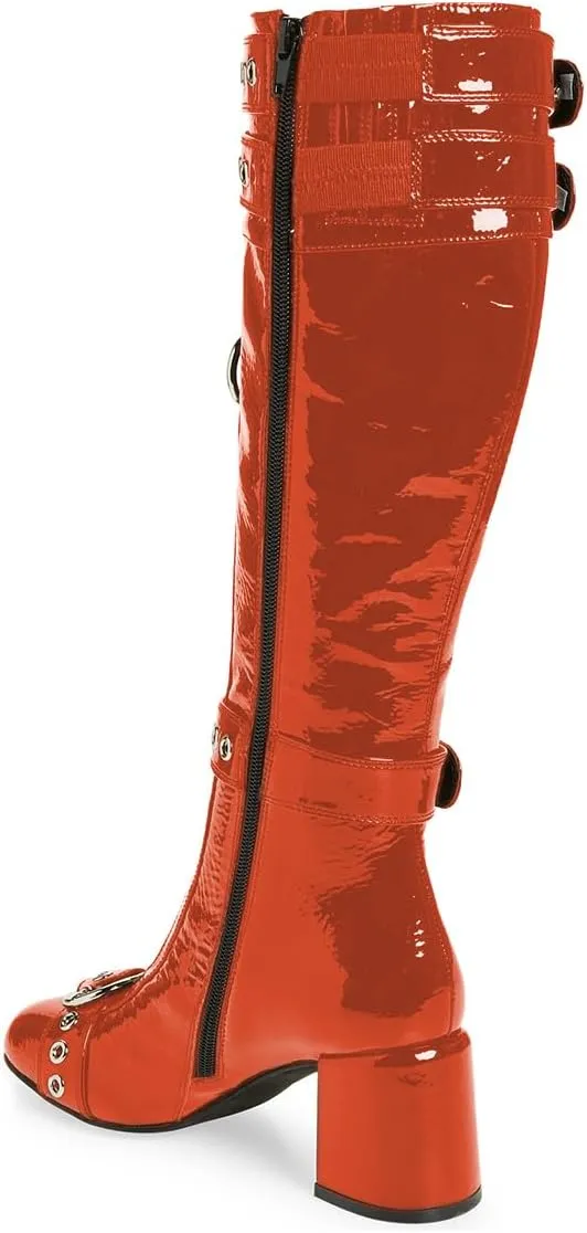 YDN Women Sexy Knee High Boots Round Toe Buckle Strap Block Mid Heels Zippers Shoes Party Dating Daily Size 4-16 US