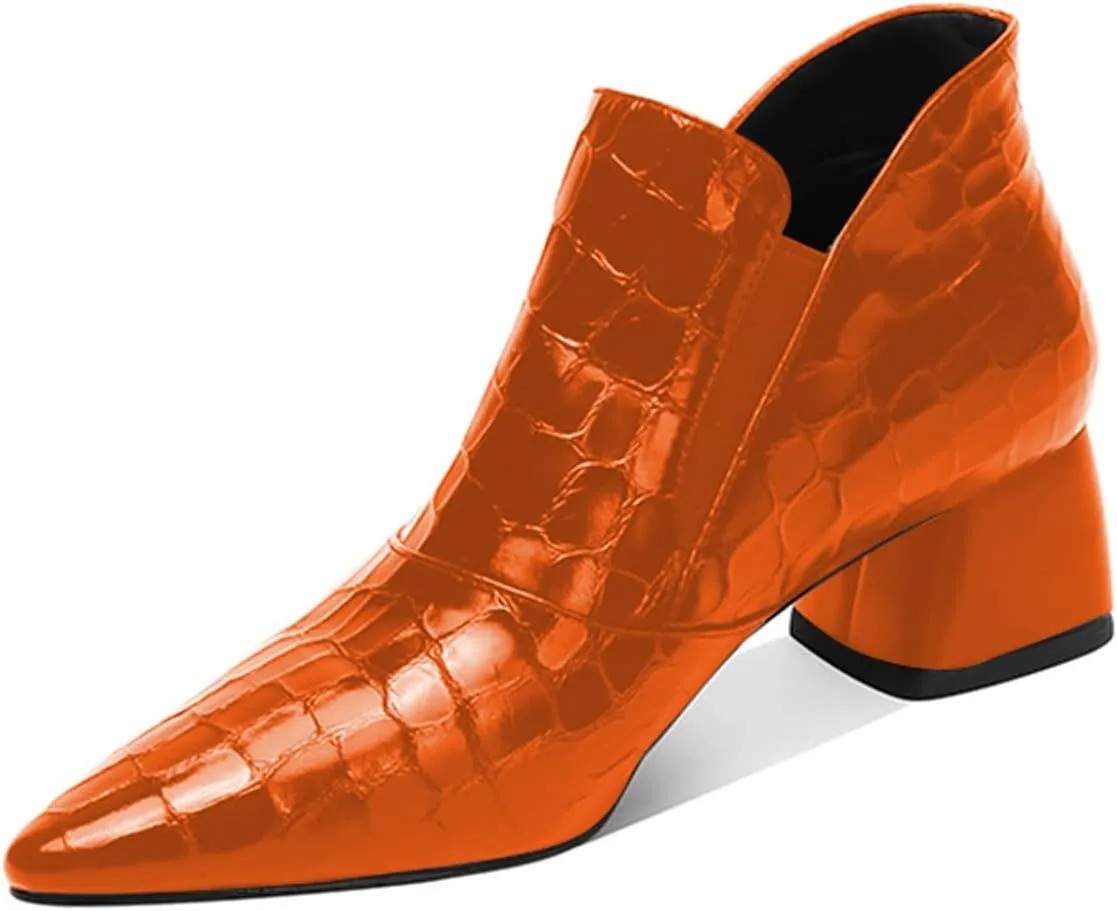YDN Women Sexy Pointed Toe Ankle Boots Chunky Low Heel Booties Pull on Elastic Party Outddor Shoe Size 4-16 US