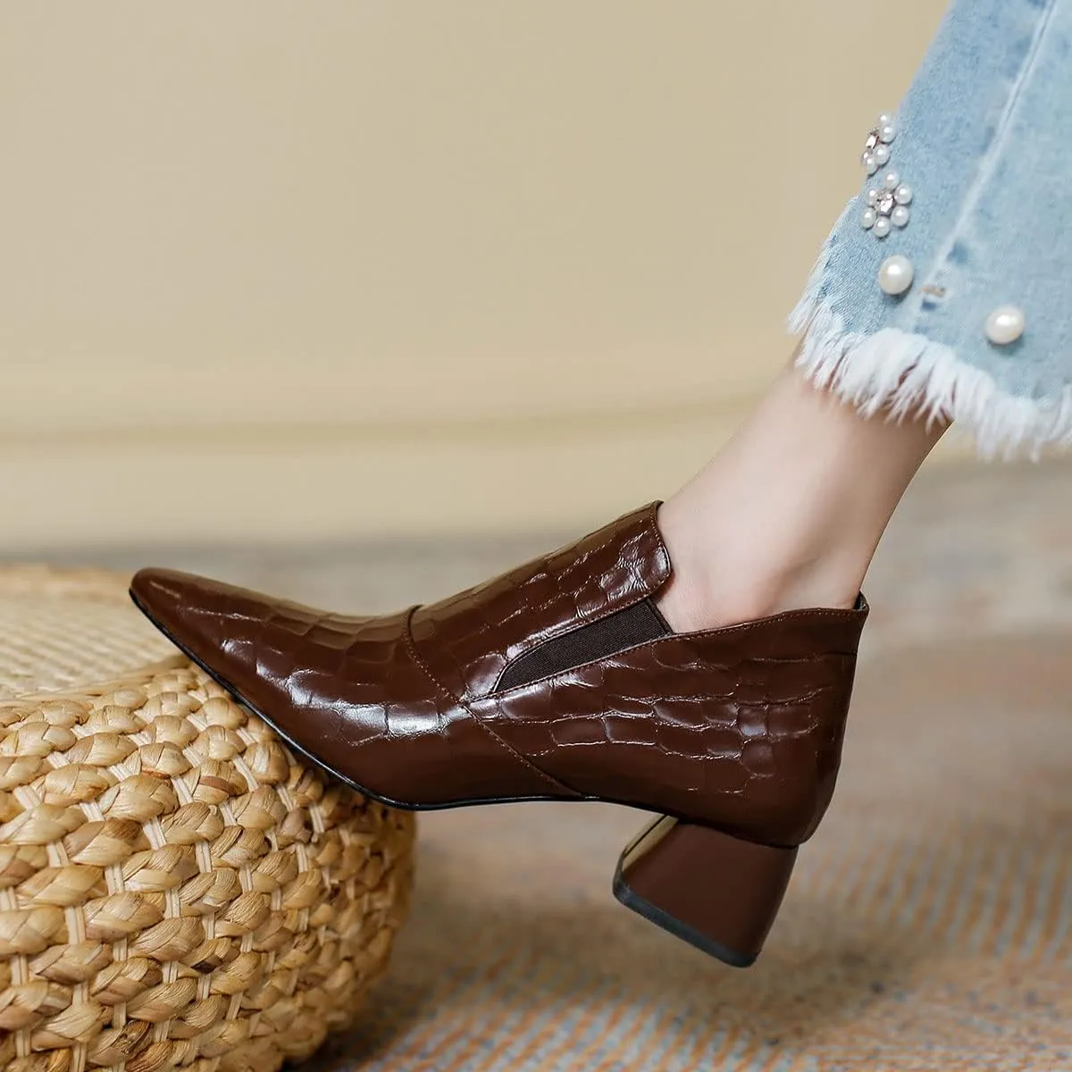 YDN Women Sexy Pointed Toe Ankle Boots Chunky Low Heel Booties Pull on Elastic Party Outddor Shoe Size 4-16 US
