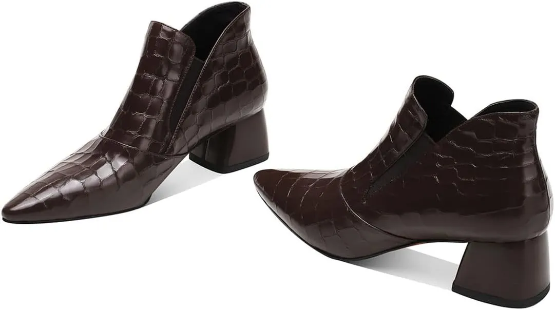 YDN Women Sexy Pointed Toe Ankle Boots Chunky Low Heel Booties Pull on Elastic Party Outddor Shoe Size 4-16 US
