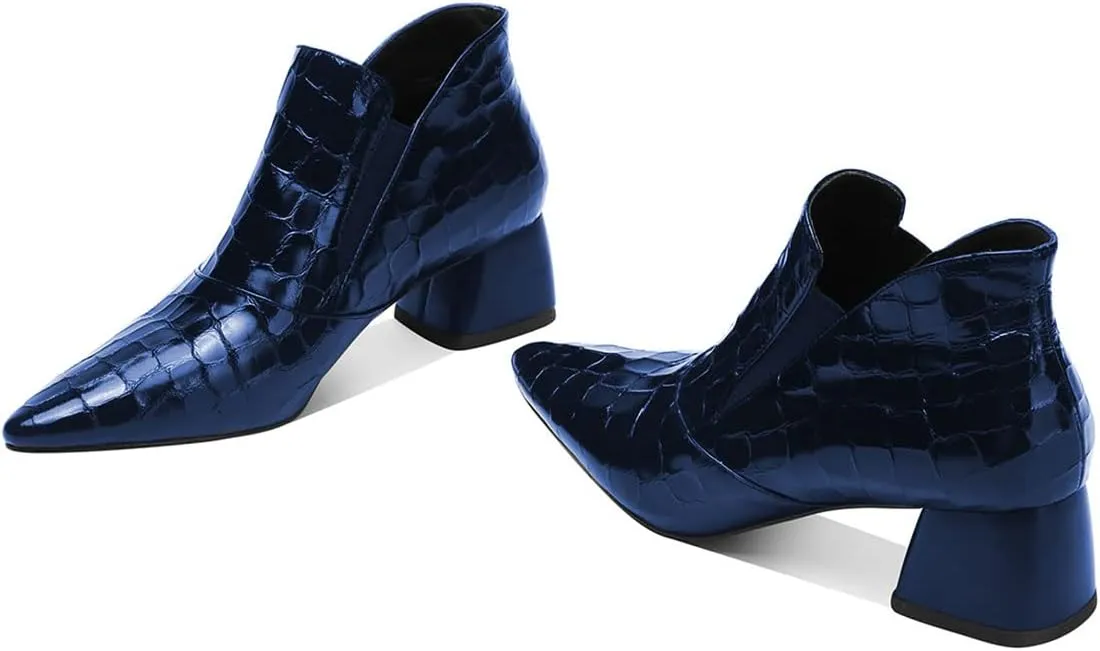 YDN Women Sexy Pointed Toe Ankle Boots Chunky Low Heel Booties Pull on Elastic Party Outddor Shoe Size 4-16 US