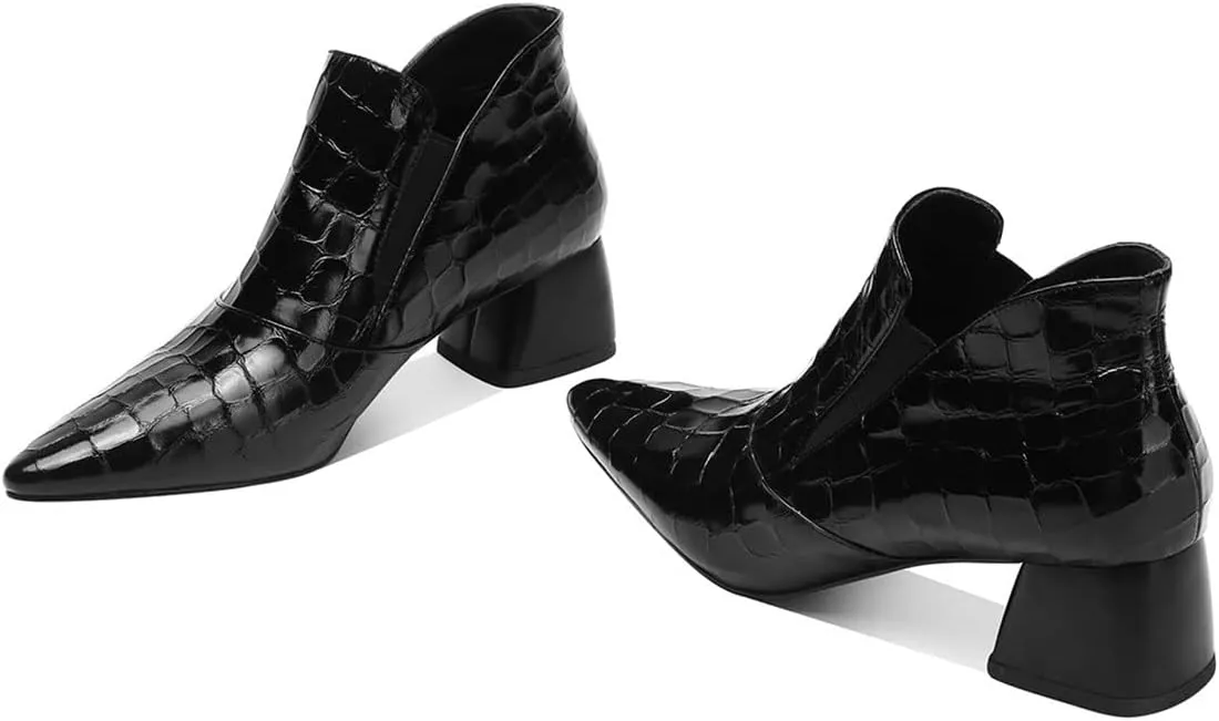 YDN Women Sexy Pointed Toe Ankle Boots Chunky Low Heel Booties Pull on Elastic Party Outddor Shoe Size 4-16 US