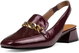 YDN Women's Chic Square Toe Chunky Heel Loafers Block Low Heels Chain Strap Elastic Slingback Pumps Formal Dressy Daily Shoes Size 4-16 US
