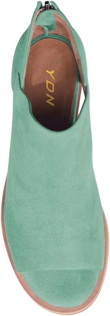 YDN Women's Peep Toe Booties Low Chunky Block Heels Back Zipper Sandal Ankle Boots Comfy Dress Daily Shoes Size 4-16 US