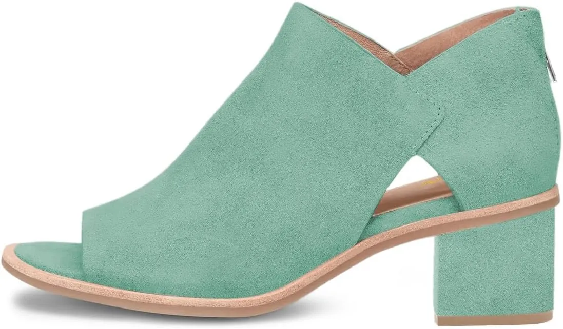 YDN Women's Peep Toe Booties Low Chunky Block Heels Back Zipper Sandal Ankle Boots Comfy Dress Daily Shoes Size 4-16 US