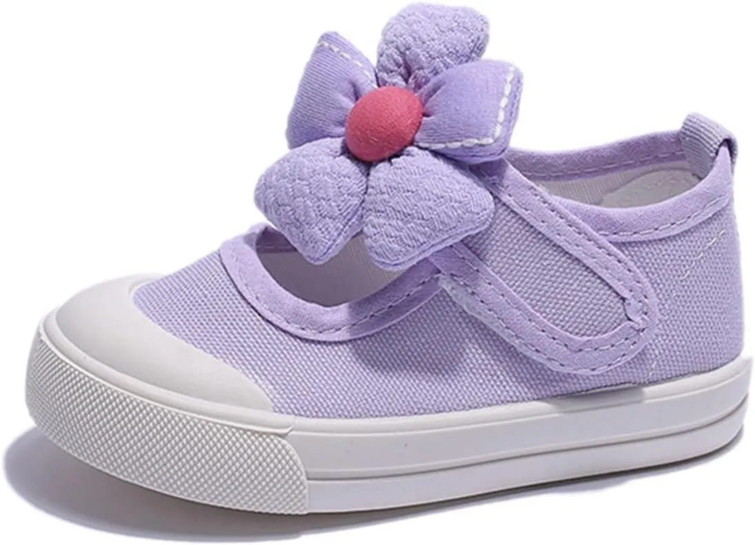 YIBLBOX Toddler Girl's Canvas Sneakers Flower Mary Jane Flat Shoes for Kids School Uniform Shoes Dress Shoes