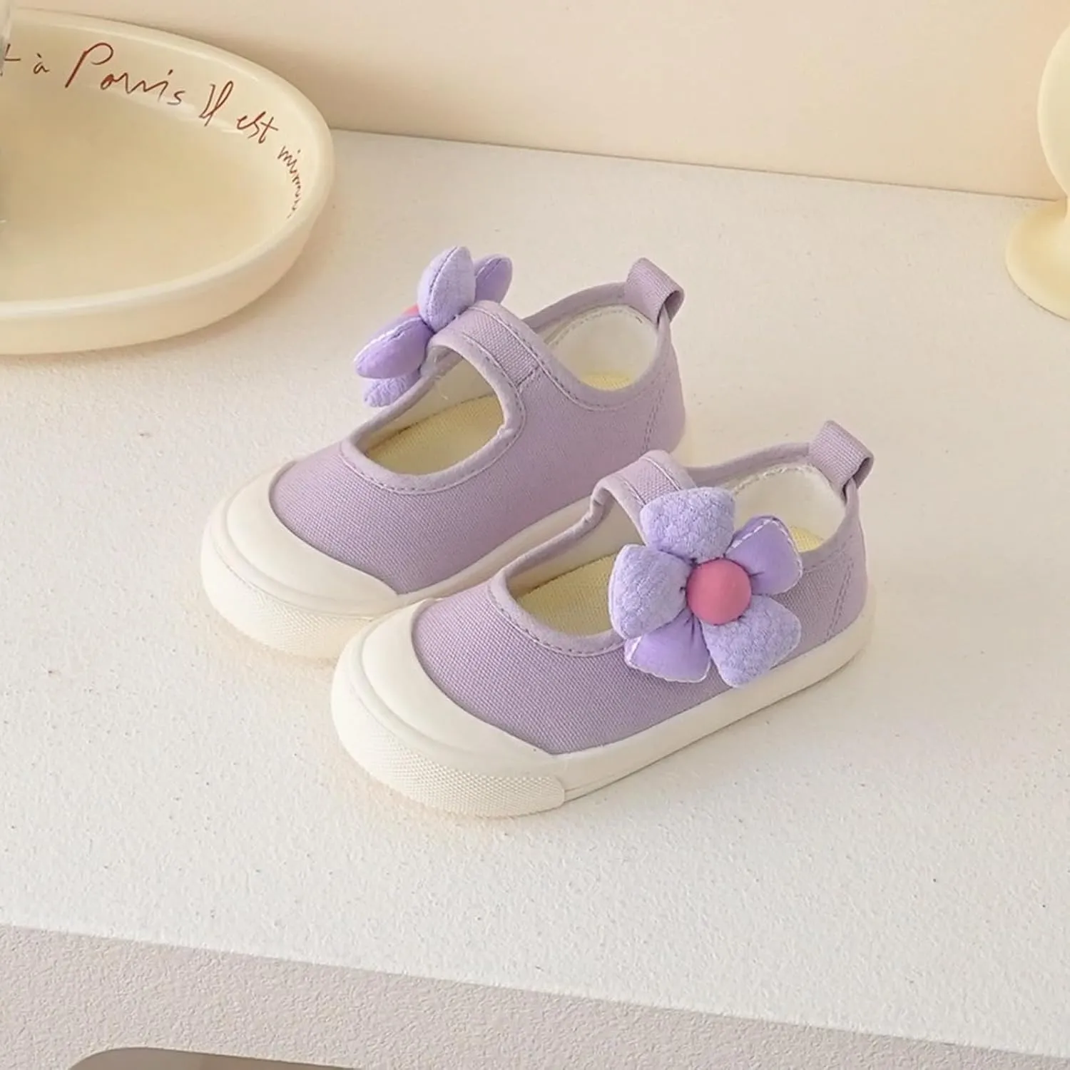 YIBLBOX Toddler Girl's Canvas Sneakers Flower Mary Jane Flat Shoes for Kids School Uniform Shoes Dress Shoes