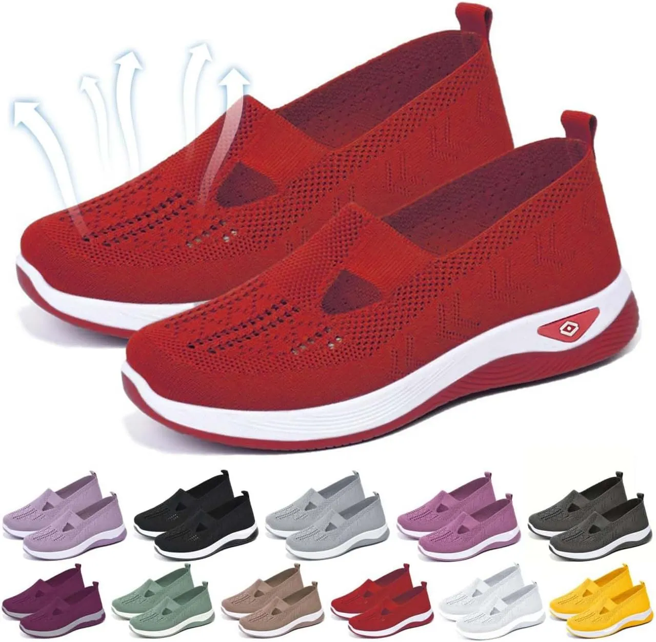 Yilia Orthopedic Shoes for Women, Wide Width Breathable Women Walking Comfortable Slip on Sneakers, Non Slip Food Service Lightweight Sneaker, Comfort Nurse Shoes Arch Support Sneakers