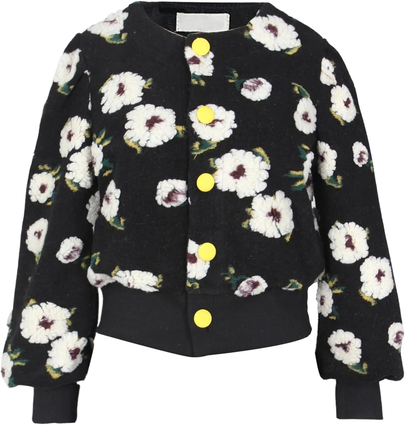 Yimoon Womens Cropped Floral Print Jacket Puff Sleeve Fleece Bomber Jacket Button Down Fall Winter Warm Outerwear