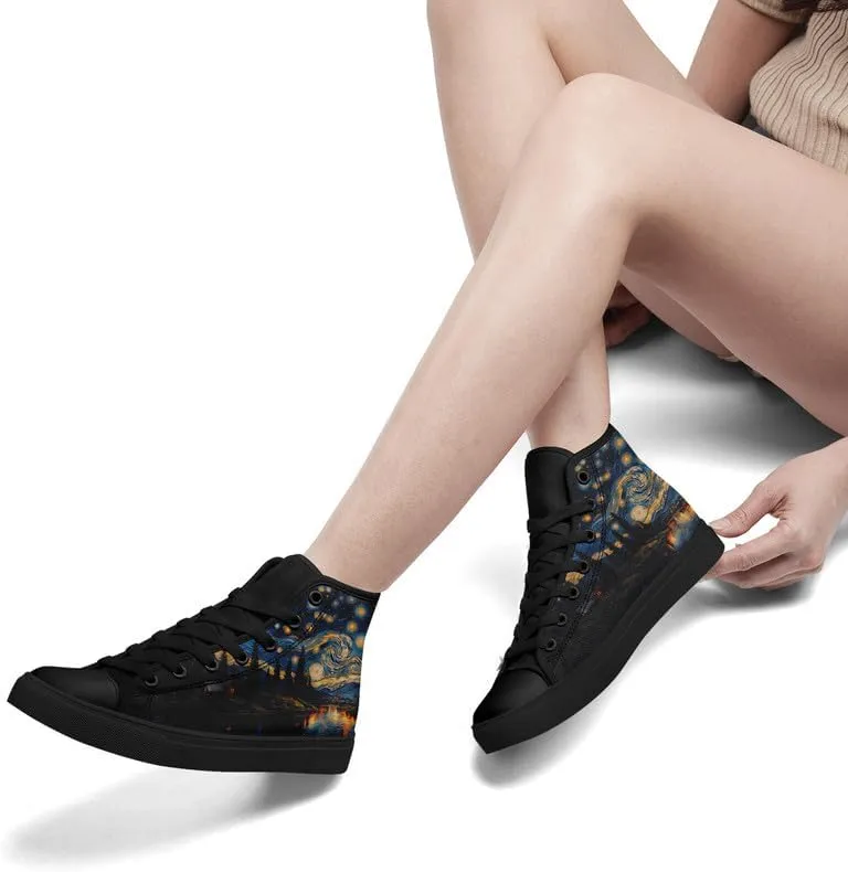 Yoga Printed High-Top Canvas Shoes for Women Unisex Fashion Lace Up Sneakers Casual Walking Tennis Trainer for Girls