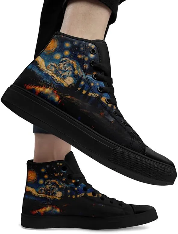 Yoga Printed High-Top Canvas Shoes for Women Unisex Fashion Lace Up Sneakers Casual Walking Tennis Trainer for Girls