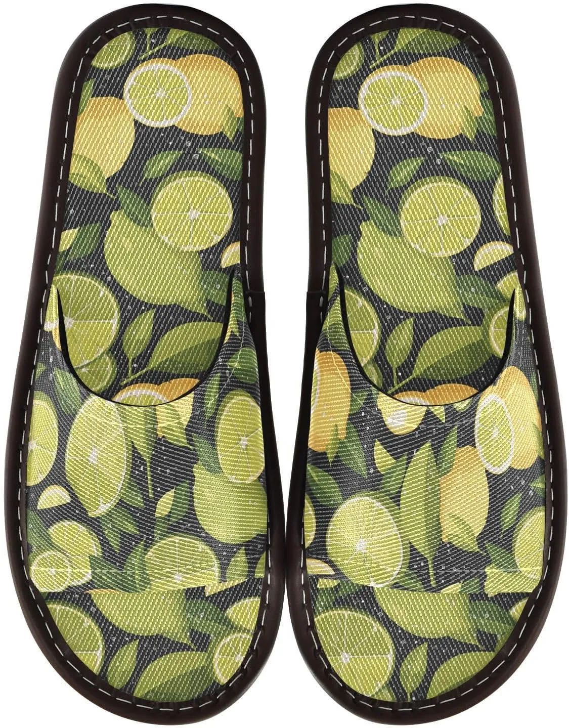 Yuiboo Chic Lemons Limes Men Women's Travel Slippers Reusable Anti-slip Sandals for Beach Hotel Hotel