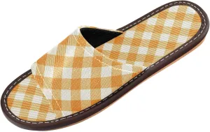 Yuiboo Orange Gingham Womens House Slippers Washable Slides Sandals for Bedroom Indoor Indoor