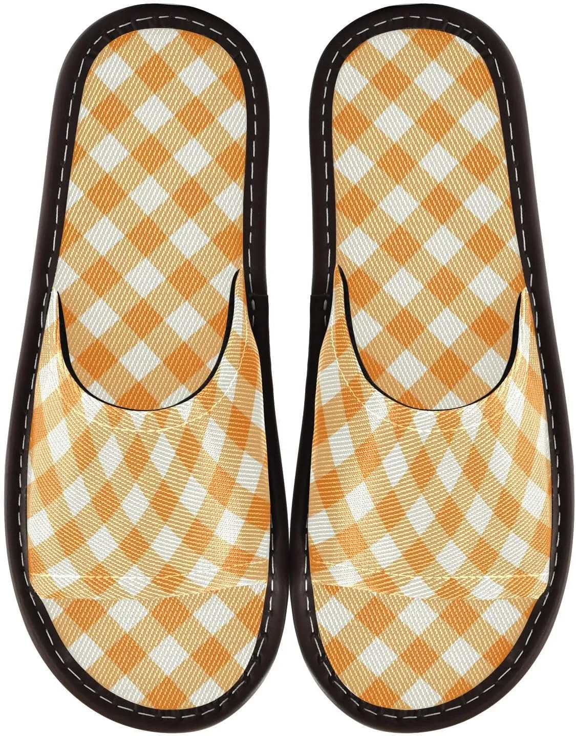 Yuiboo Orange Gingham Womens House Slippers Washable Slides Sandals for Bedroom Indoor Indoor