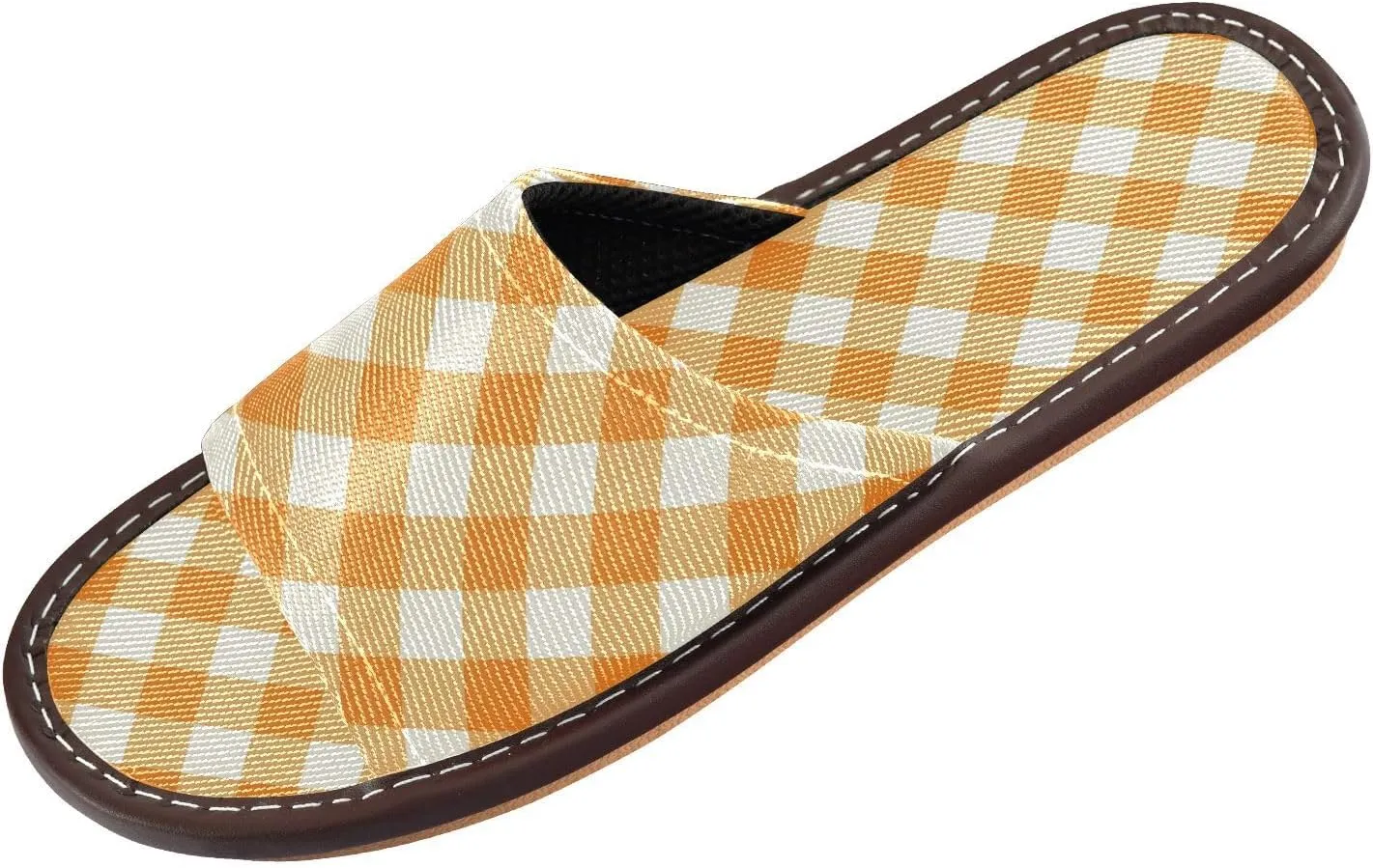 Yuiboo Orange Gingham Womens House Slippers Washable Slides Sandals for Bedroom Indoor Indoor