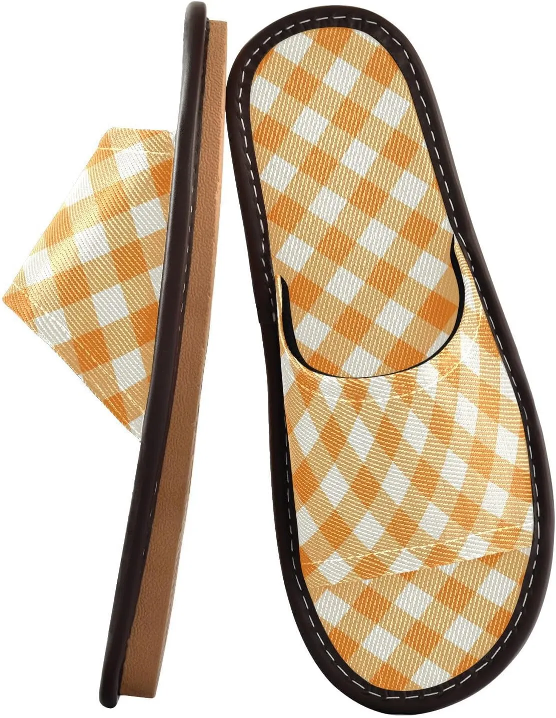 Yuiboo Orange Gingham Womens House Slippers Washable Slides Sandals for Bedroom Indoor Indoor