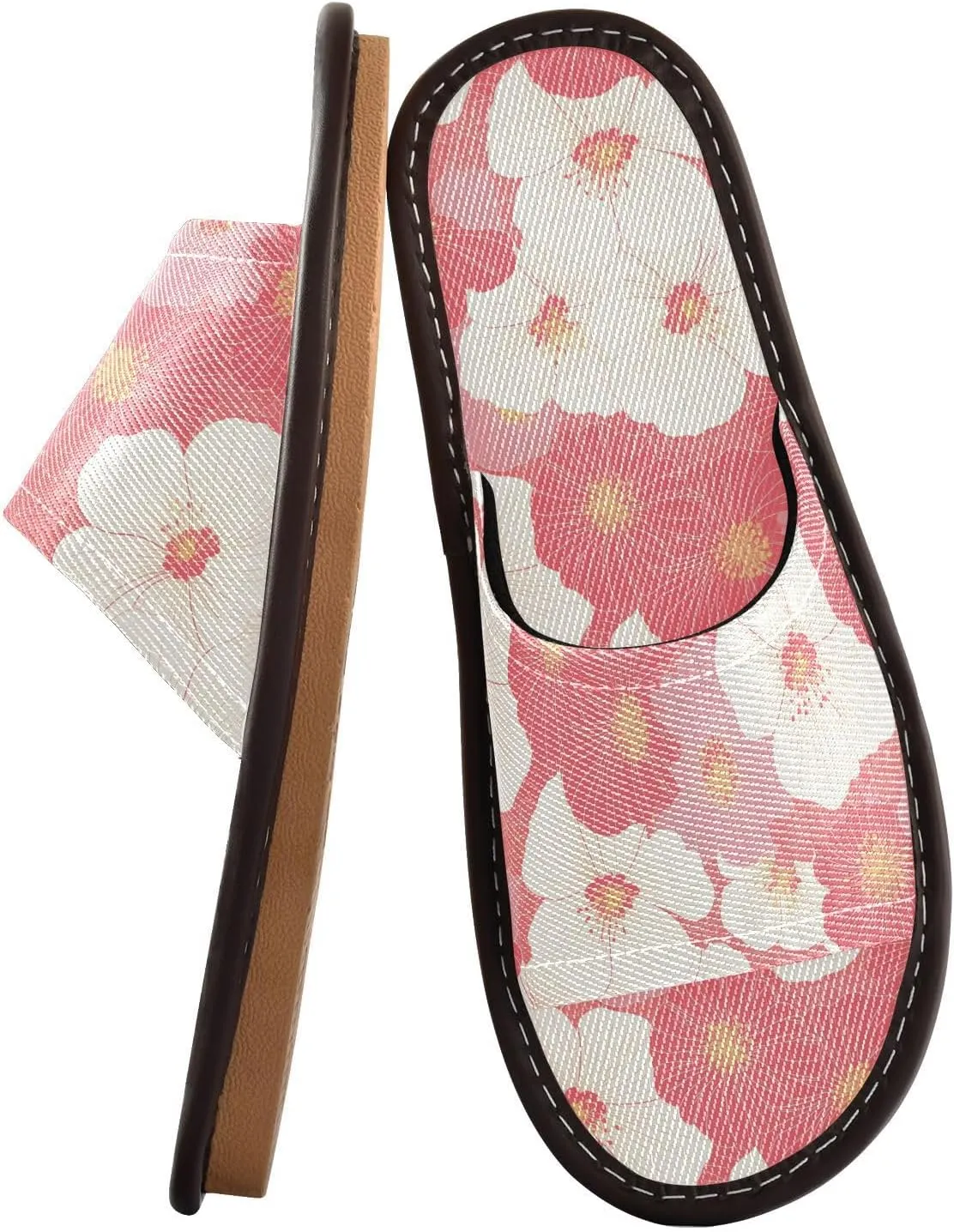 Yuiboo White Pink Florals Mens Spa Slippers Ultralight Slides Sandals for Indoor Hotel Beach