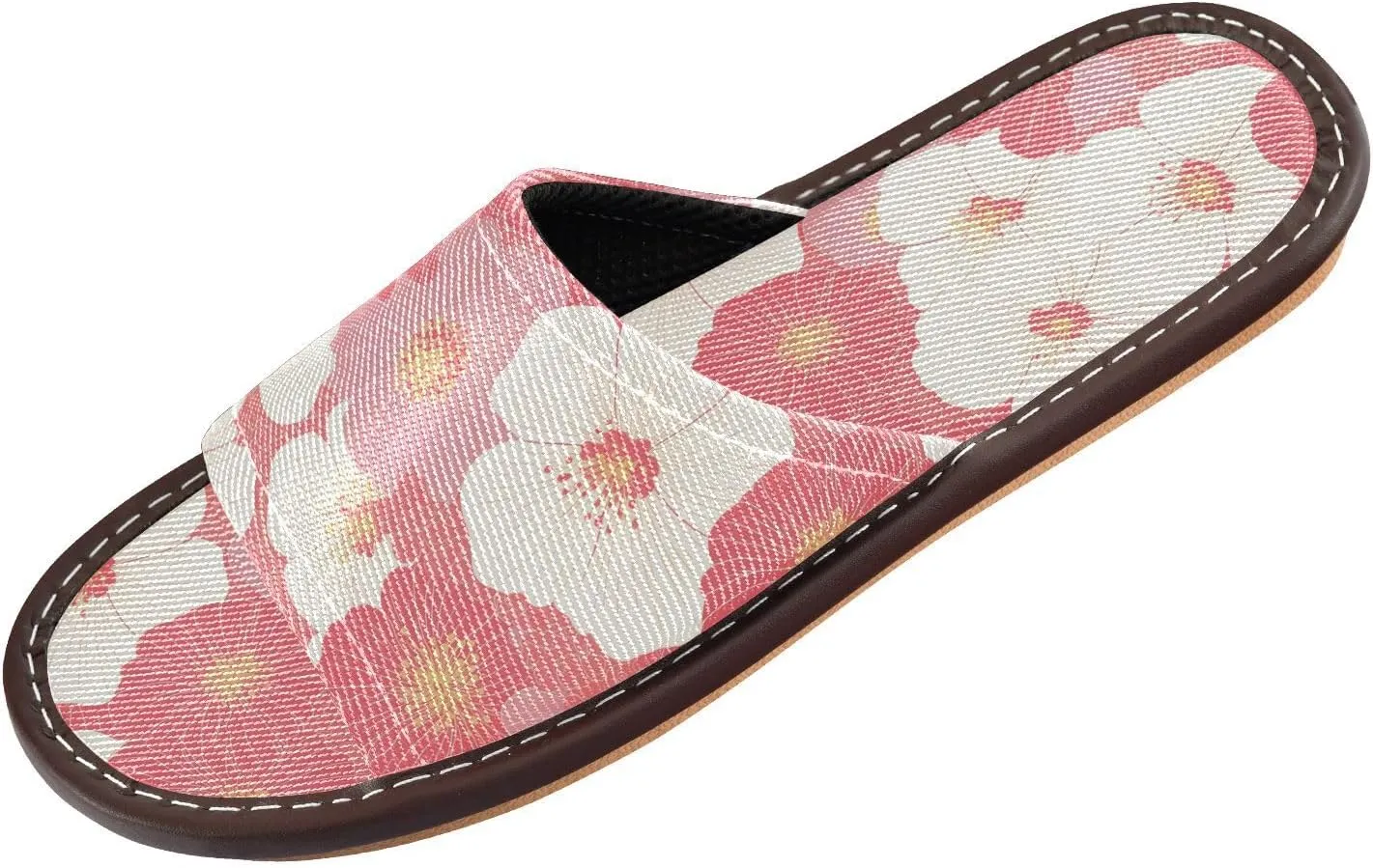 Yuiboo White Pink Florals Mens Spa Slippers Ultralight Slides Sandals for Indoor Hotel Beach