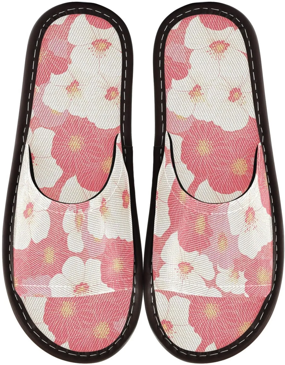 Yuiboo White Pink Florals Mens Spa Slippers Ultralight Slides Sandals for Indoor Hotel Beach