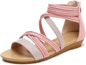 ZBYY Women's Ankle Strap Low Wedge Sandals Open Toe Party Wedding Dress Pumps Shoes Casual Summer Roman Beach Sandals