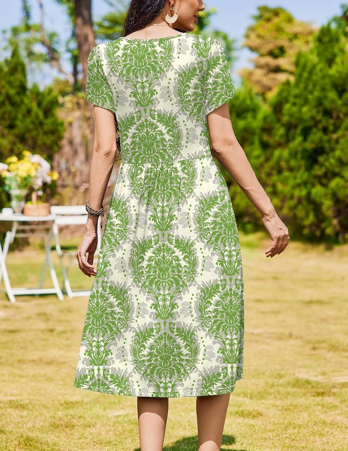 Zeagoo Women Summer Short Sleeve Midi Dress with Pockets Casual Aline Flowy Tshirt Dress Floral Vocation Beach Sundress