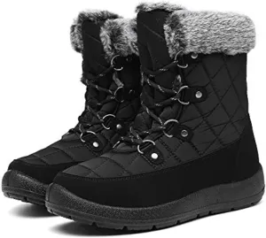 ZEENXIUYA Snow Boots Women Fashion Warm Waterproof Winter Lace-Up Ankle Boots Comfortable Thickened Warm Faux Fleece Lining Outdoor
