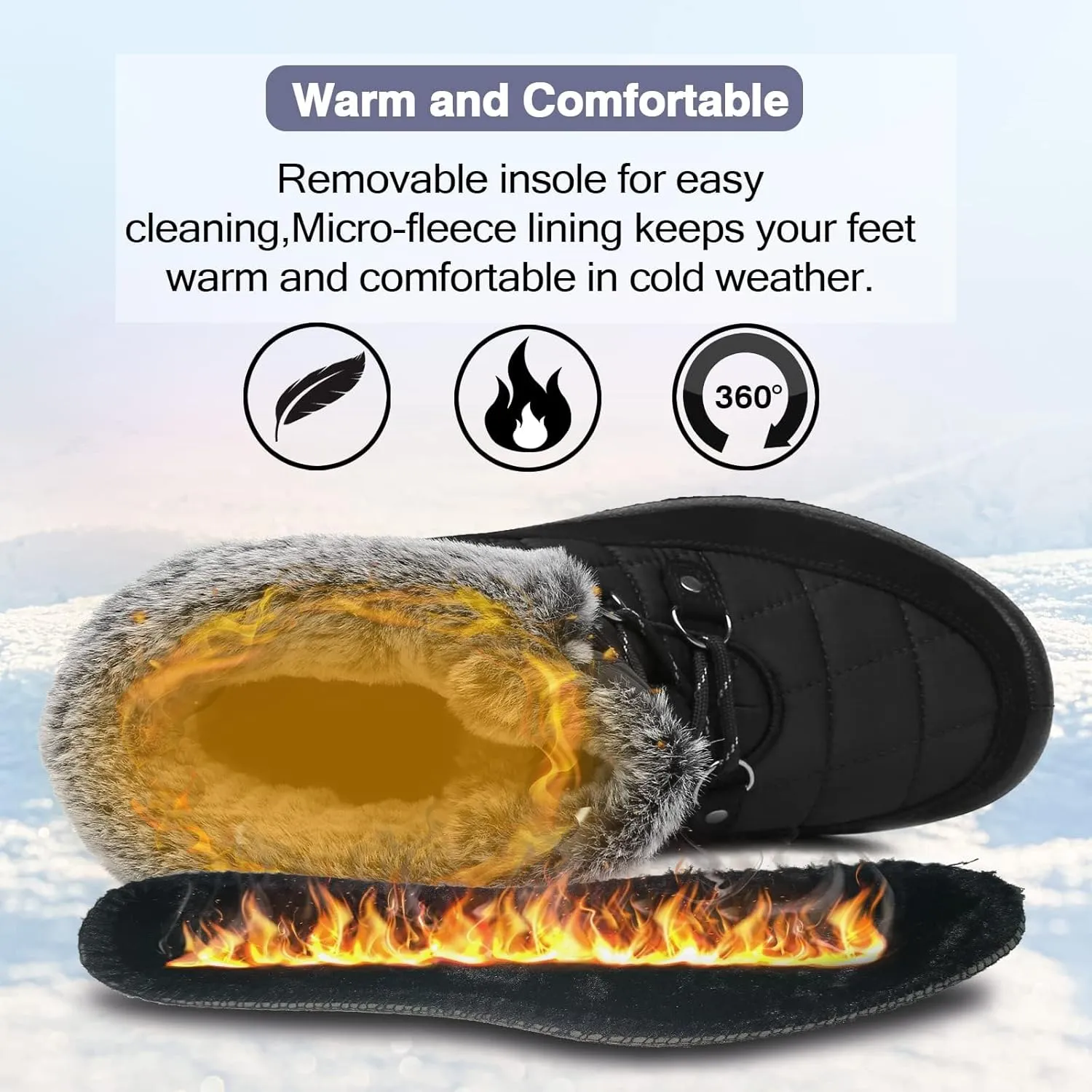 ZEENXIUYA Snow Boots Women Fashion Warm Waterproof Winter Lace-Up Ankle Boots Comfortable Thickened Warm Faux Fleece Lining Outdoor