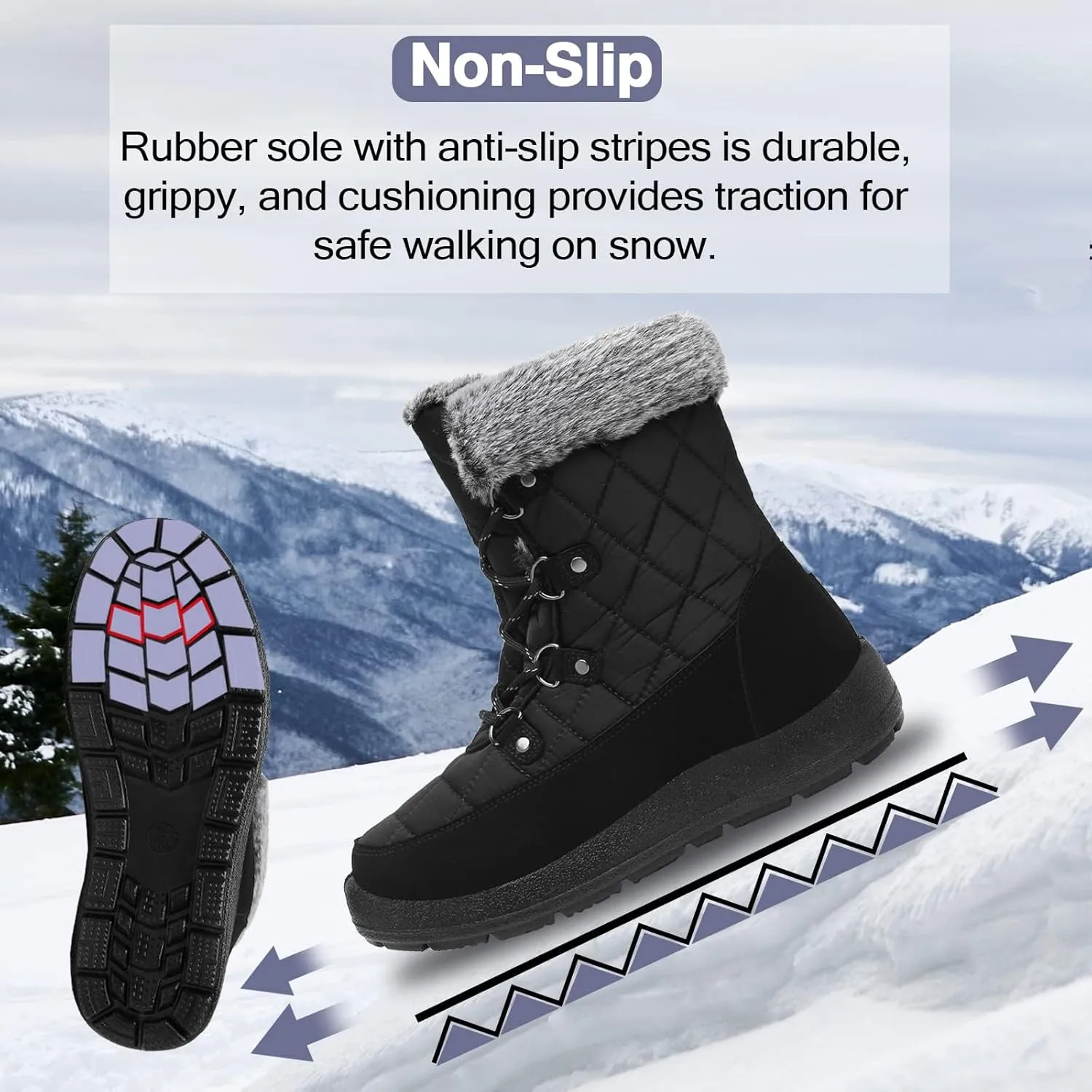 ZEENXIUYA Snow Boots Women Fashion Warm Waterproof Winter Lace-Up Ankle Boots Comfortable Thickened Warm Faux Fleece Lining Outdoor