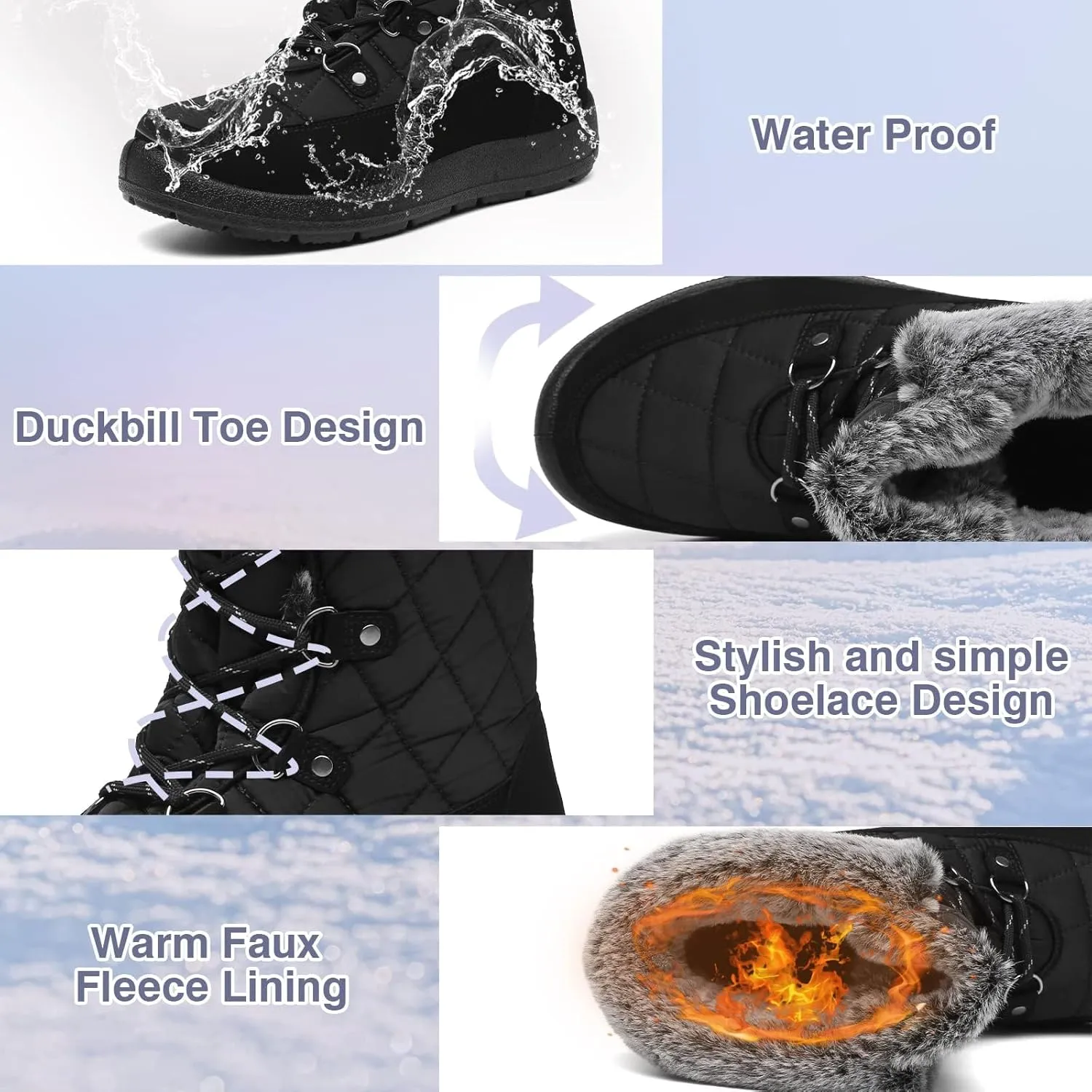 ZEENXIUYA Snow Boots Women Fashion Warm Waterproof Winter Lace-Up Ankle Boots Comfortable Thickened Warm Faux Fleece Lining Outdoor
