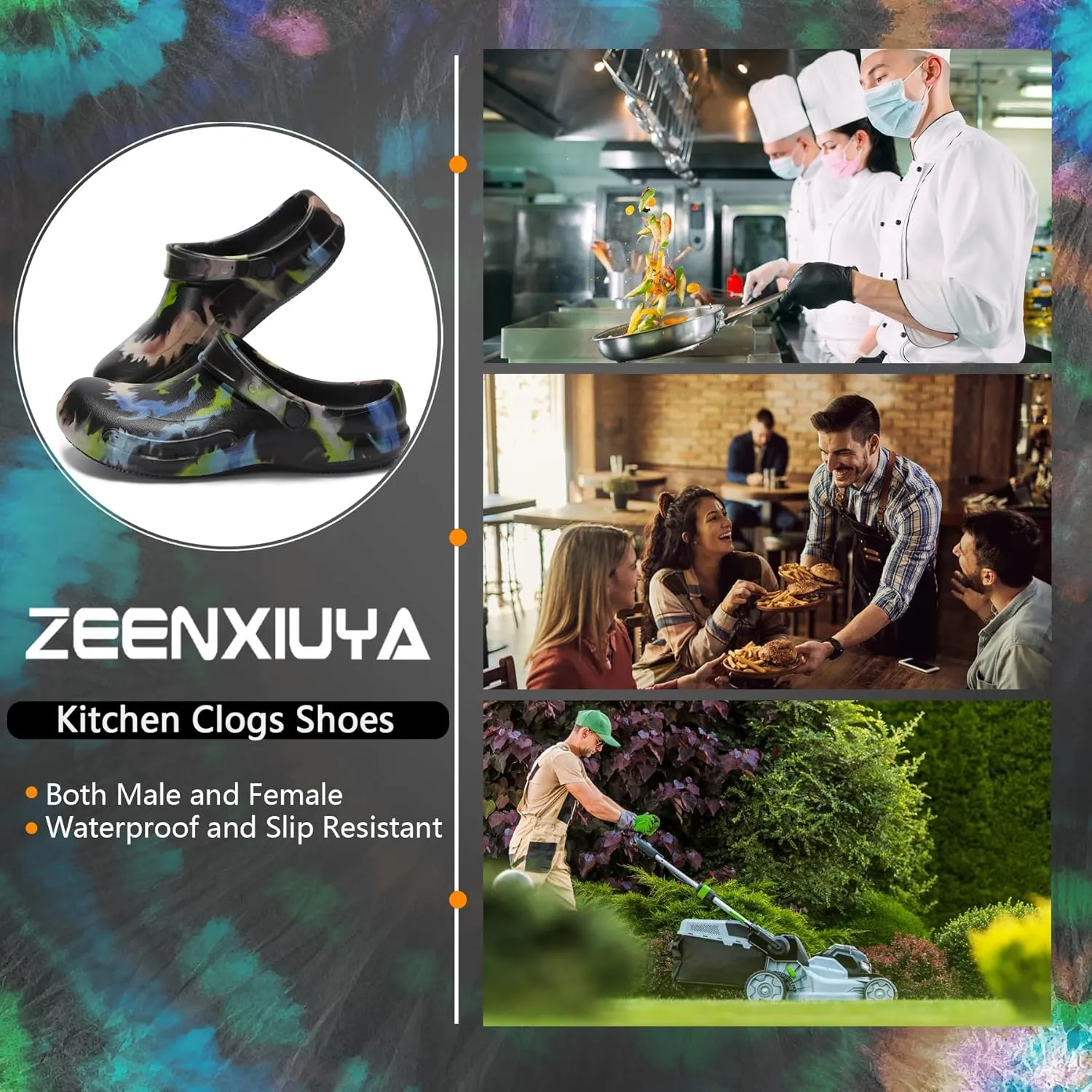 ZEENXIUYA Unisex Non Slip Work Chef Shoes Waterproof Closed Toe Kitchen Clogs Restaurante Food Service Garden Nurse Black